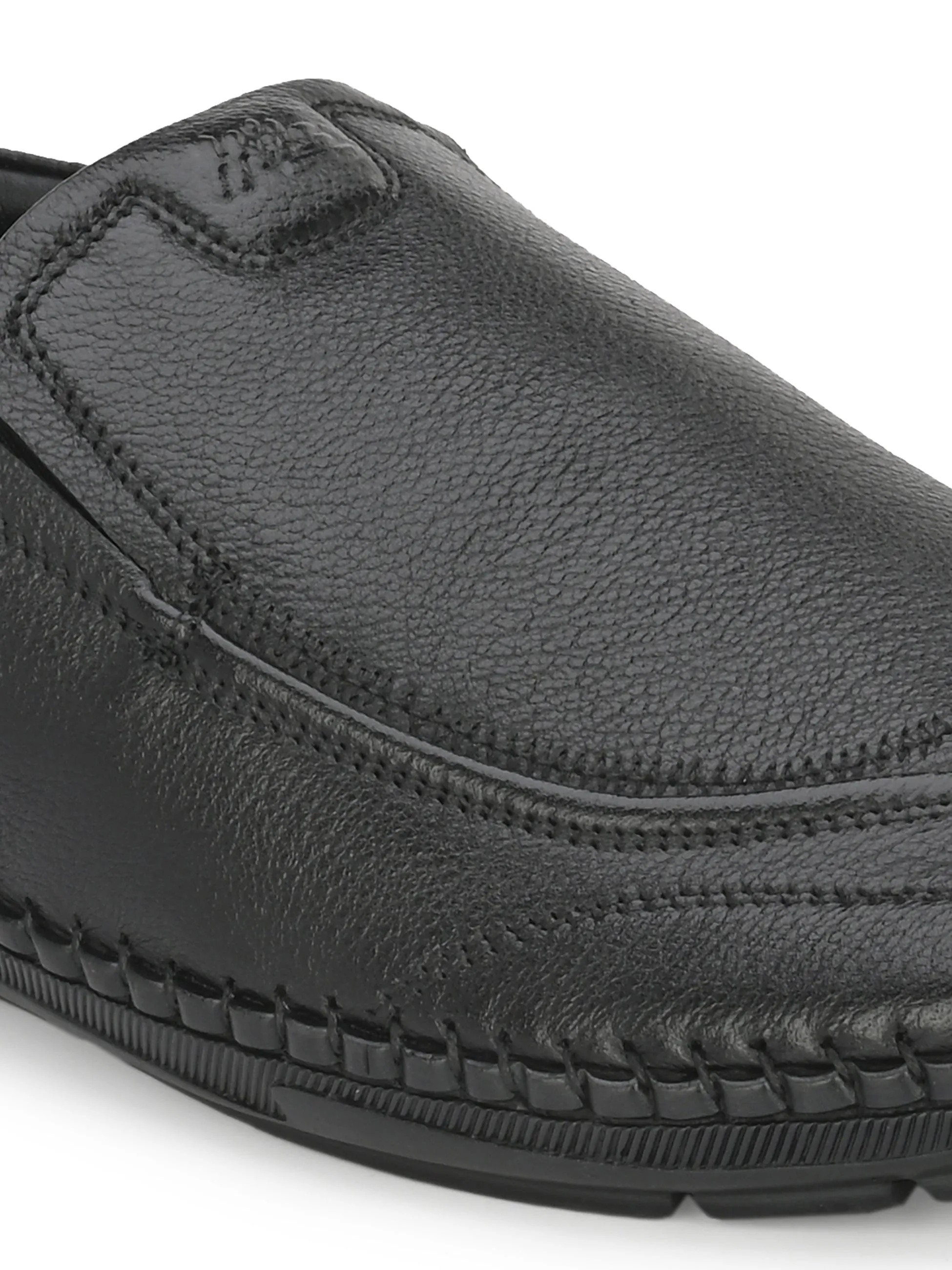 HITZ101 Men's Black Leather Casual Slip-On Shoes