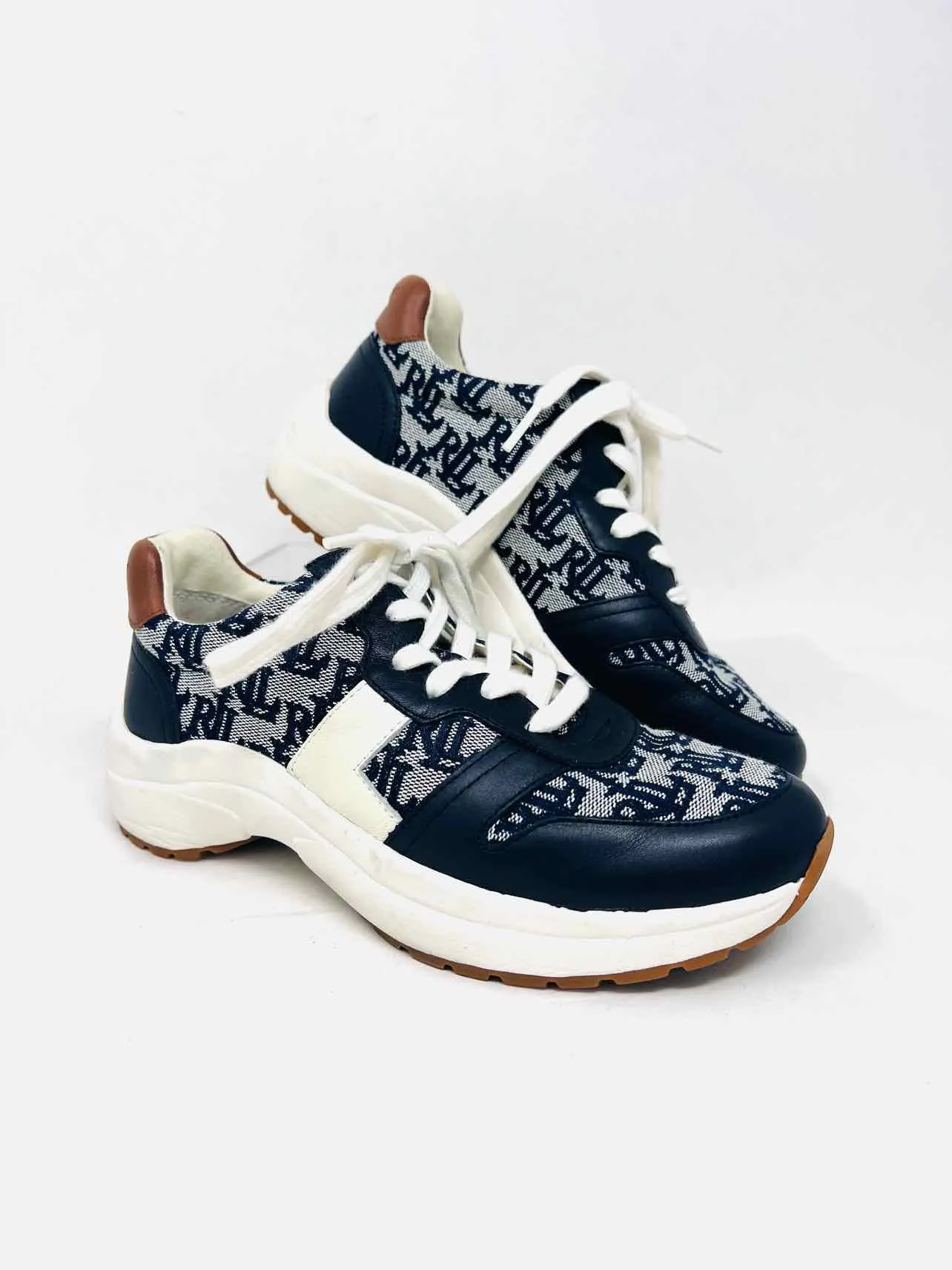 Lauren Ralph Lauren Size 5.5 Navy/White Monogram Lace-Up Shoes Sneakers